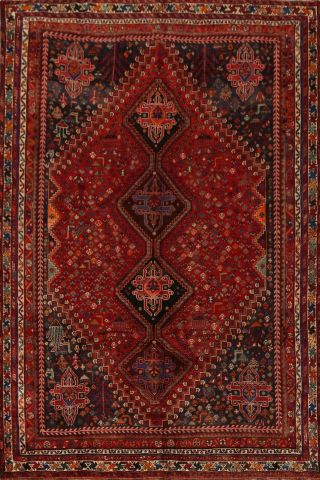 Antique Tribal Ghashghai Wool Area Rug Geometric Handmade Oriental Carpet 7x10