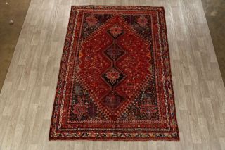 Antique Tribal Ghashghai Wool Area Rug Geometric Handmade Oriental Carpet 7x10 2