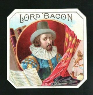 Scarce 1880s Cigar Box Sample Label - Lord Bacon