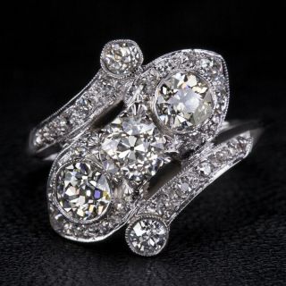 2.  12ct Vintage Old European Cut Diamond 3 Stone Bypass Cocktail Ring 2ct Antique