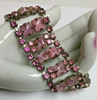 Vintage Pink Rhinestone & Cabochon Bracelet