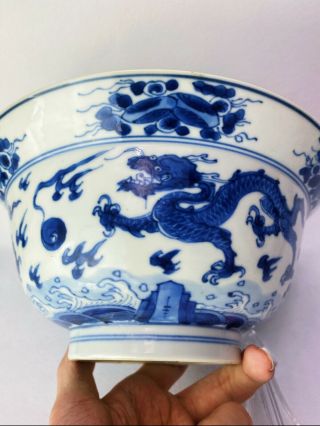 Kangxi Chinese Antique Porcelain Blue And White Dragon Bowl 18th Centuries 4