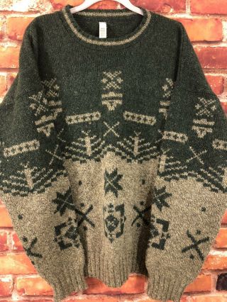 Awesome Men’s Vintage 100 Wool Nordic Pattern Ski Sweater - Thick Wool Xl