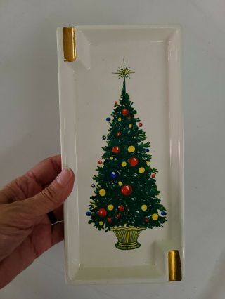 Vintage Mcm Christmas Decorative Hand Painted Ceramic Tabletop Ashtray