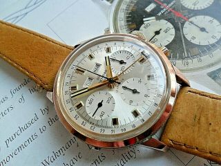 Vintage 1960 ' s Wakmann Triple Date Calendar 3 Register Swiss Chronograph Watch 2