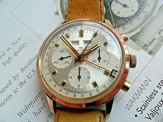 Vintage 1960 ' s Wakmann Triple Date Calendar 3 Register Swiss Chronograph Watch 6
