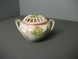 Vintage R & S Germany Flower Frog Bowl W/ Handles - Floral - Pastels - K Sb
