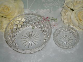 Vintage Diamond Cut Glass Crystal Bowls Medium And Small