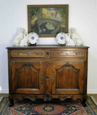 Antique French Country Buffet Sideboard Server Petite Carved Dark Oak Provence