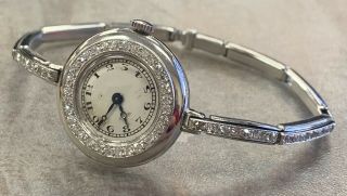 Vintage C.  H.  Meylan 22mm Womens Solid Platinum And Diamond 18 Jewel Wrist Watch