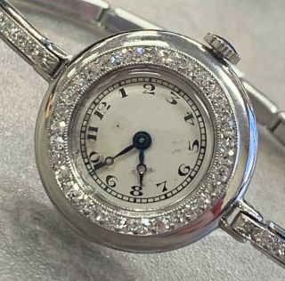 Vintage C.  H.  Meylan 22mm Womens Solid Platinum And Diamond 18 Jewel Wrist Watch 2
