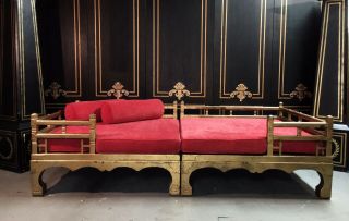 Gold &red Mid - Century Chinese Opium Day Bed.