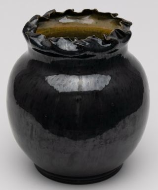 George Ohr Vase With Gunmetal Glaze And Ruffled Rim C.  1897 Mad Potter Of Biloxi