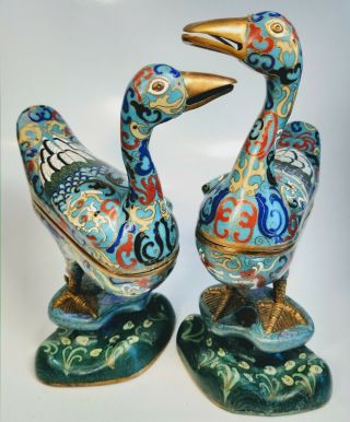 Antique 1920s Chinese Cloisonné Enamel On Bronze Duck Boxes As - Is