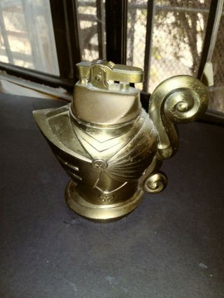 Vintage Brass (knight Armor Helmet) Table Cigarette Lighter (japan)