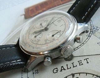 Vintage 1960 ' s S/S Gallet 3 Register Swiss Chronograph Watch 2