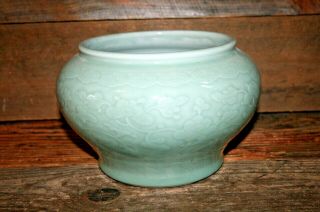 Vintage Chinese Celadon Glazed Porcelain Vase Bowl Planter Jardinier Antique