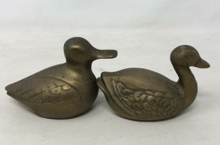 2 Vintage Ducks Solid Brass Hollywood Regency Decor Minature