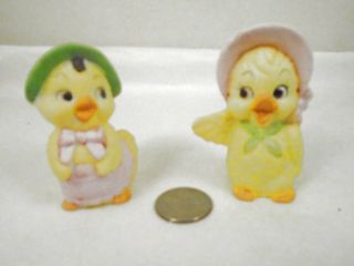 Vintage Pair 1970s Porcelain Lady Chicks In Hats Figurines Easter Spring 3 "
