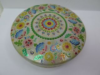 Vintage Round Covered Candy Cookie Tea Tin Holland Blue Pink Floral 8 1/2 "