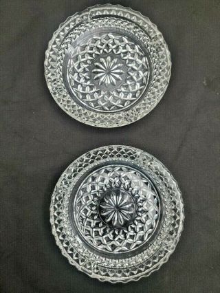 Set Of 2 Vintage Large Round Lead Crystal Cut Clear Glass Ashtray Heavy 5 1/4 "