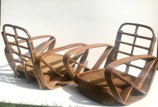 Pair Restored Paul Frankl Style Vintage Bamboo Pretzel Lounge Chairs