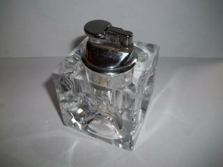 Vintage Heavy Glass Table Top Cigarette Lighter - Made In Japan - Top Lifts Out