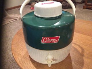 Vintage Coleman 1 Gallon Green & White Water Cooler Jug W/ Spout Camping