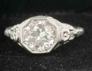 1.  55ct Platinum Vintage Engagement Ring Round Old Mine Cut Diamond Si2 - H