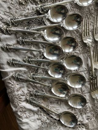 COMPLETE 96 PC OLD HEAVY SET WALLACE GRANDE BAROQUE STERLING FLATWARE SETTING 4