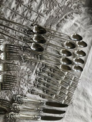 COMPLETE 96 PC OLD HEAVY SET WALLACE GRANDE BAROQUE STERLING FLATWARE SETTING 5