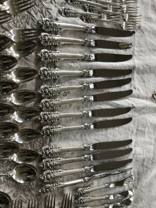 COMPLETE 96 PC OLD HEAVY SET WALLACE GRANDE BAROQUE STERLING FLATWARE SETTING 6