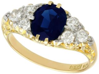 2.  95 Ct Sapphire 0.  60 Ct Diamond 18carat Yellow Gold Dress Ring Antique 1920s O