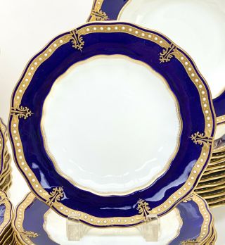 54pc Royal Crown Derby Cobalt Gold Emamel Dinner Service for 12 Antique 5