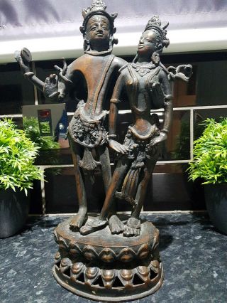 Antique Solid Bronze Figure,  Lord Shiva And Goddess Parvati,  Hindu Figure