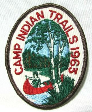 Vtg 1963 Boy Scouts Bsa Camp Indian Trails Patch Glacier Edge Janesville Wi Nos