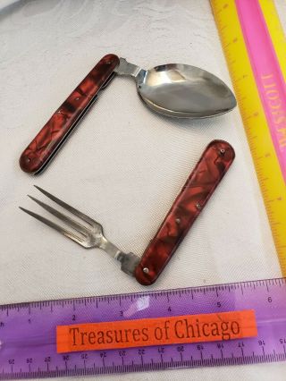 Vintage Folding Hobo Fork And Spoon Travel Camping Lunch Dinner Set