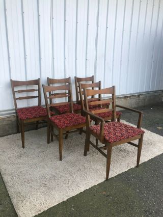 Set Of 6 Mid Century Modern Walnut Dining Chairs With Vintage Upholstery By Bass