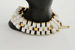 Monet Signed Vintage Bracelet Statement Thick White 3d Gold Chunky Chic Bino