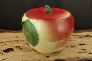 Vintage Hull Blushing Apple Potter Drip Jar Small Canister With Lid Red & Yellow