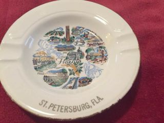 Vintage St.  Petersburg,  Fla.  Fl Florida Souvenir Porcelain Gold Trim Ashtray