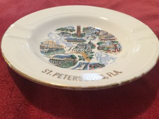 Vintage ST.  PETERSBURG,  FLA.  FL FLORIDA Souvenir Porcelain Gold Trim Ashtray 3