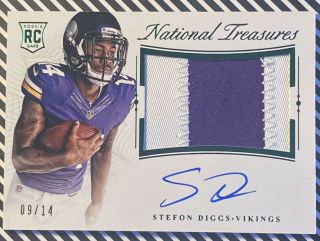 Stefon Diggs 2015 Panini National Treasures Rpa Rookie Patch Auto Emerald 09/14