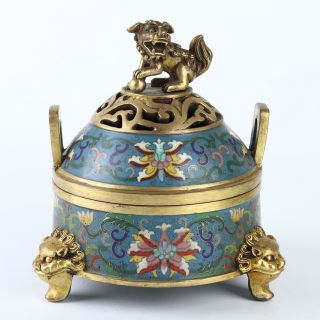 Antique Chinese Gilt Copper Cloisonne Incense Burner Censer