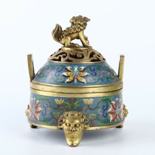 Antique Chinese Gilt Copper Cloisonne Incense Burner Censer 3