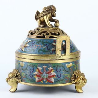 Antique Chinese Gilt Copper Cloisonne Incense Burner Censer 4