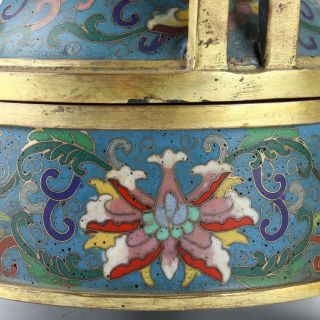 Antique Chinese Gilt Copper Cloisonne Incense Burner Censer 6
