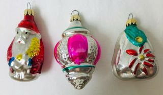 3 Vintage Glass Christmas Ornaments Santa Claus,  2 Others Colom Bia