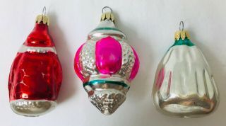 3 Vintage Glass Christmas Ornaments Santa Claus,  2 Others Colom BIA 3