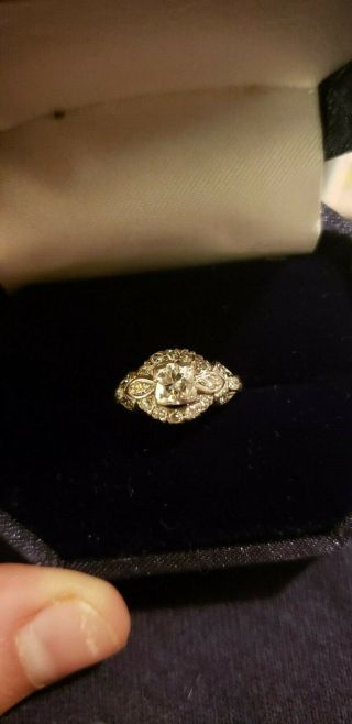 Platinum Vintage Wedding Ring With Old Mine Cut Diamond [.  50 Ct] 18 [.  02] Addit.